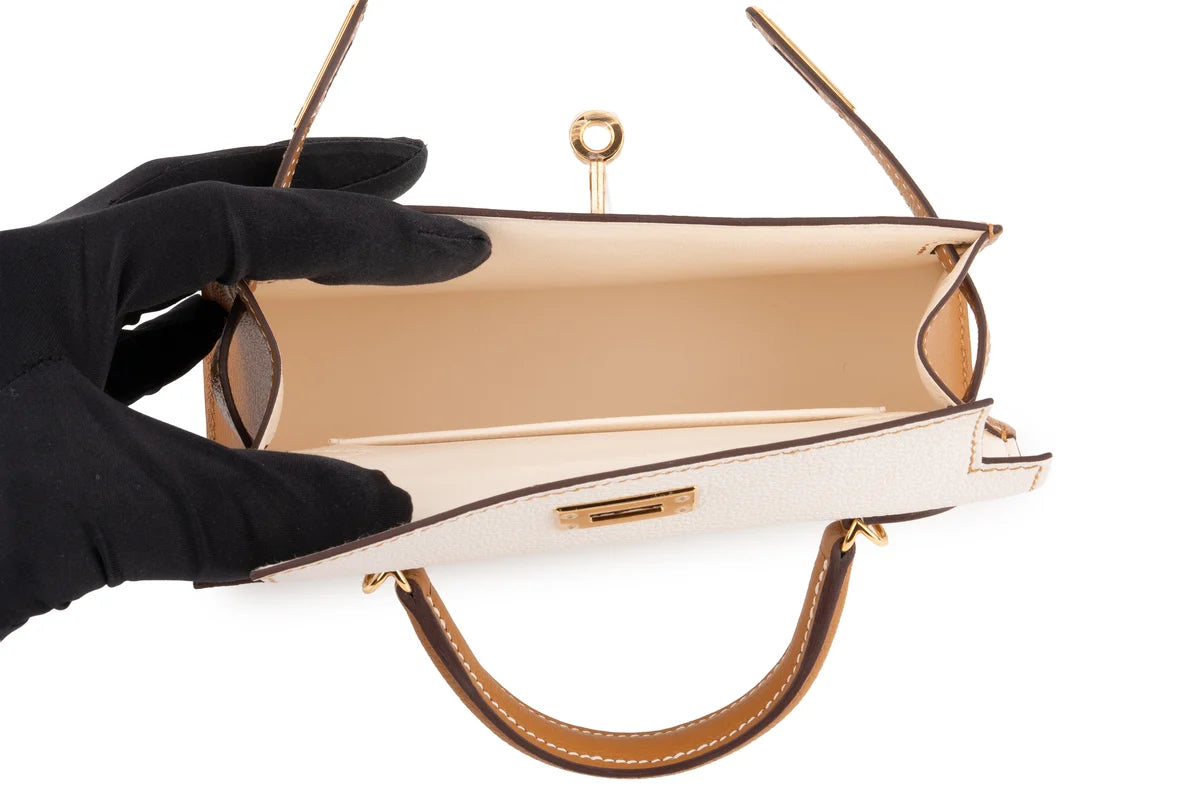 Hermès Mini Kelly Chevre Nata/Sesame GHW