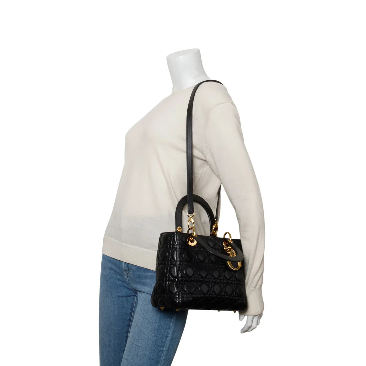 Christian Dior Black Cannage Lambskin Leather Medium Lady Dior Bag