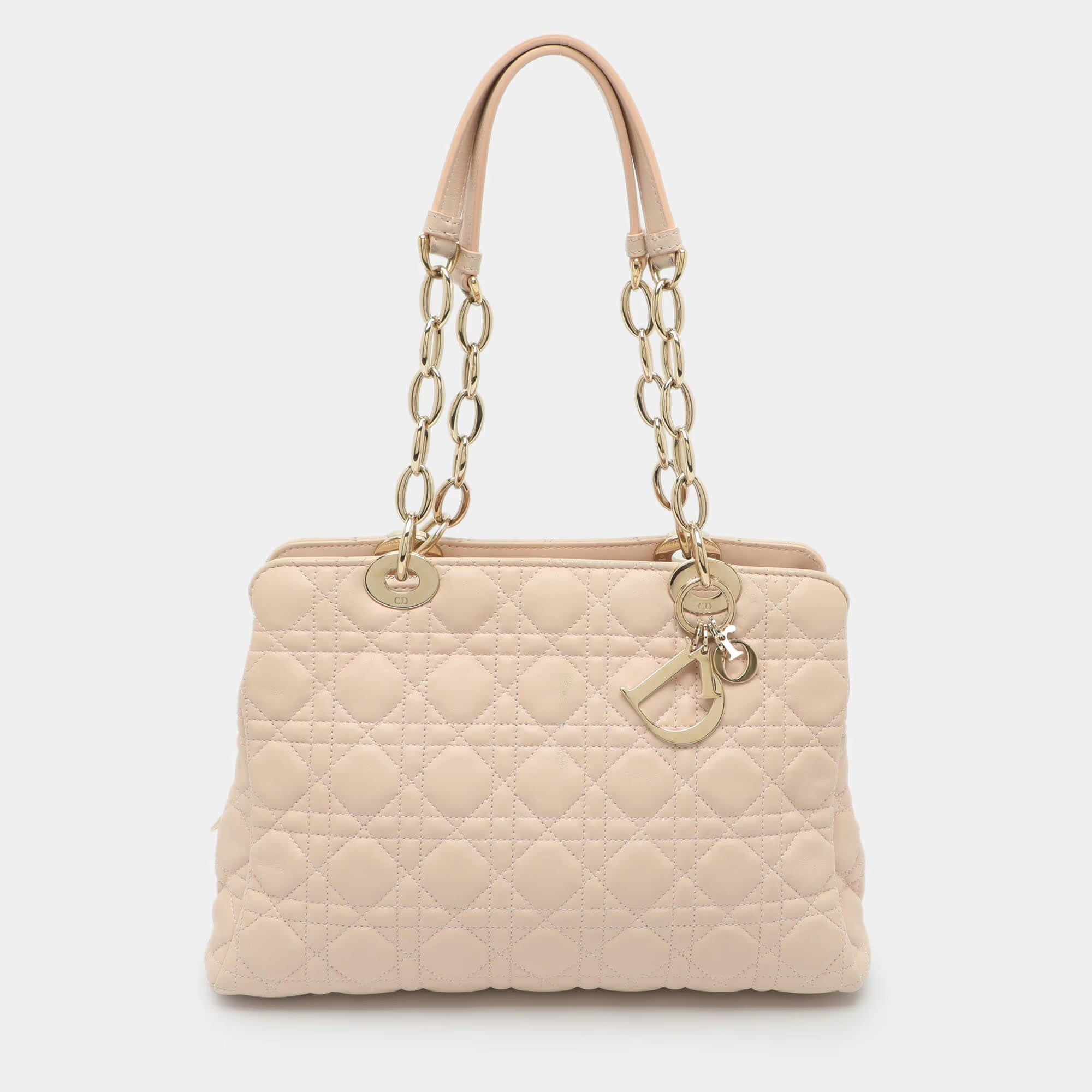 Dior Soft Beige Cannage Quilted Leather Tote