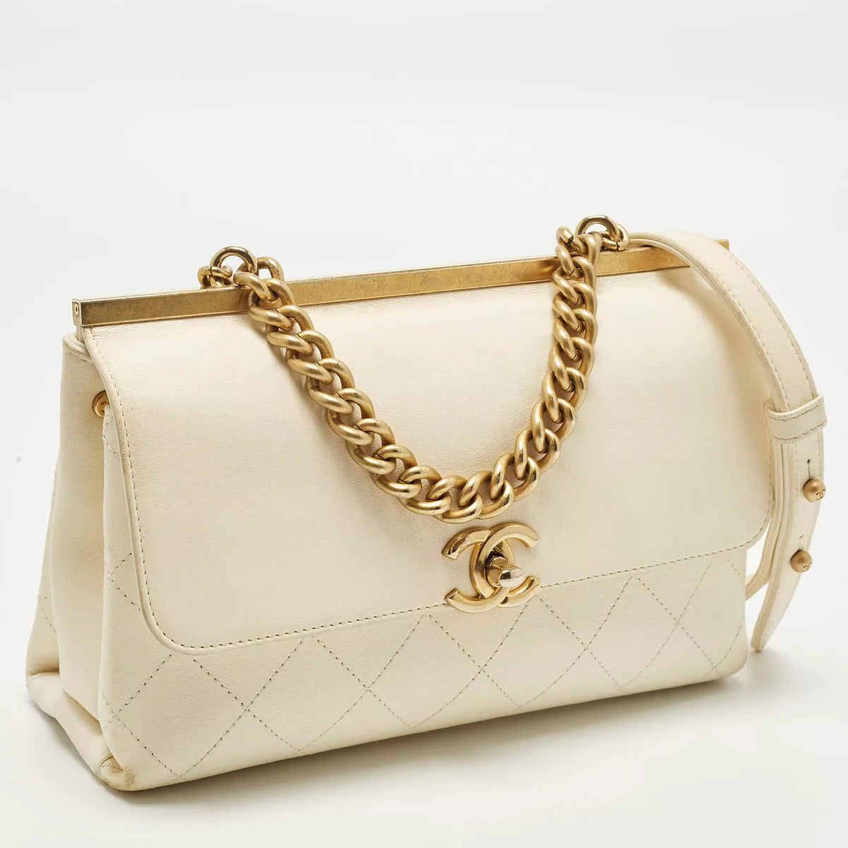 Chanel Coco Luxe Small Off White Quilted Leather Flap Bag