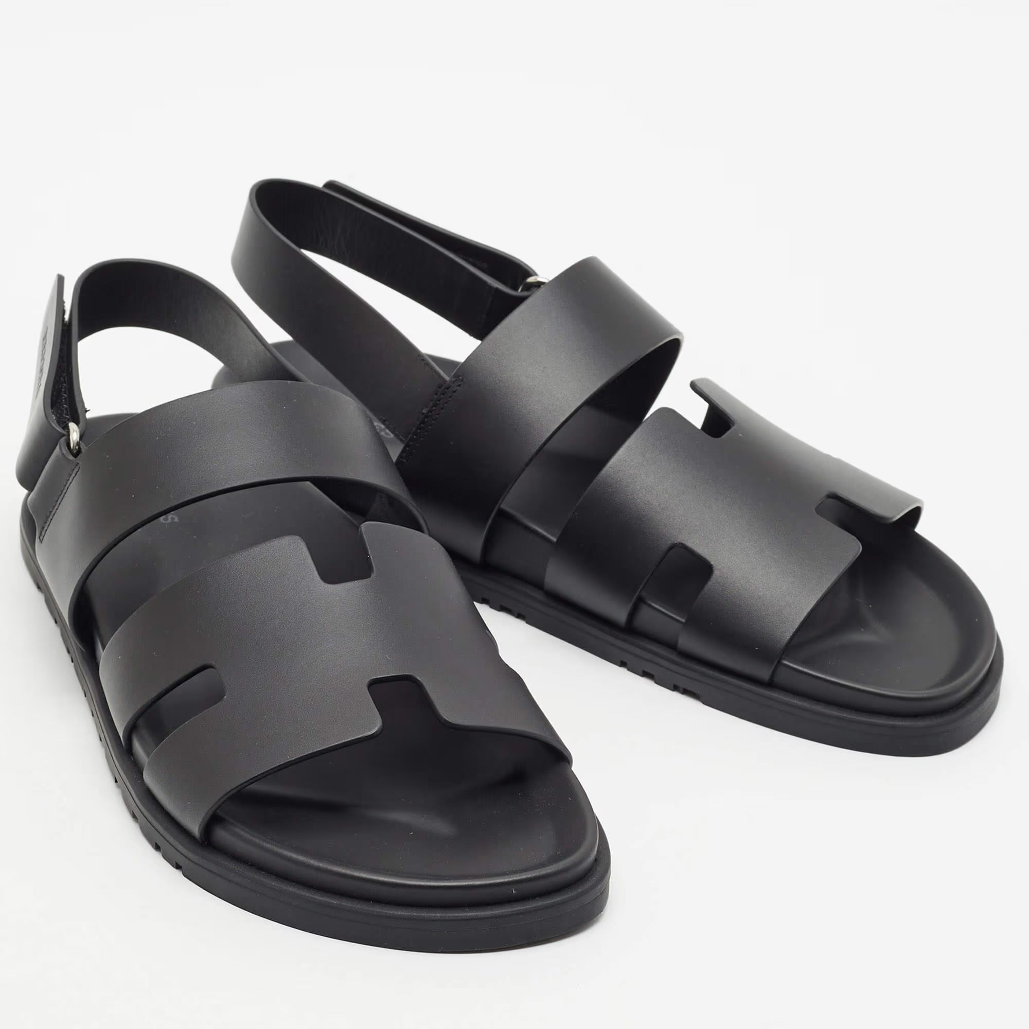 Hermes Genius Size 42 Black Leather Flat Sandals