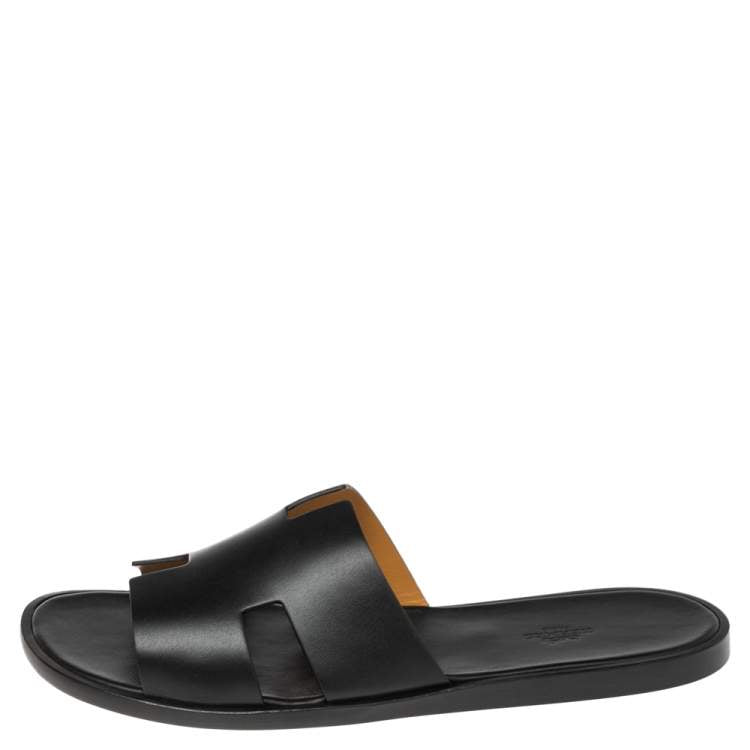 Hermes Black Leather Izmir Slide Sandal Size 41