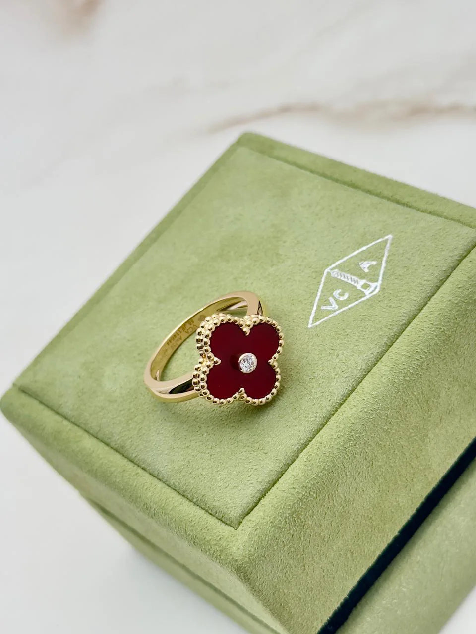 Van Cleef And Arpels Vintage Alhambra Ring Size 55 Carnelian