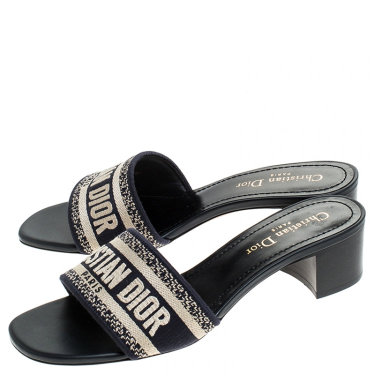 Dior Blue/Beige Cotton Blend Dway Mules Size 39