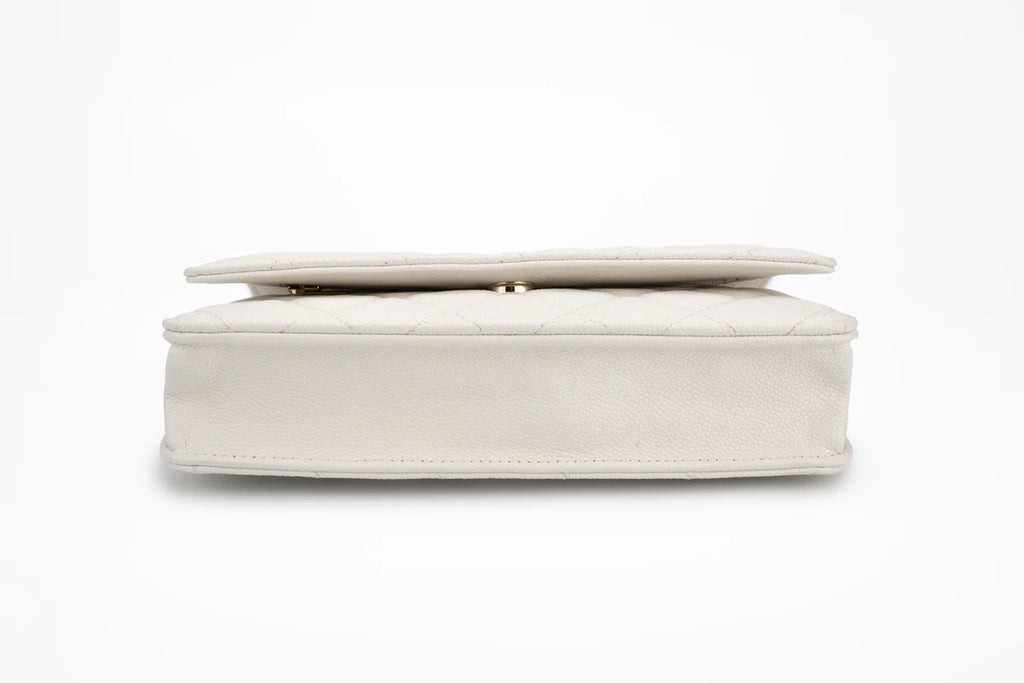 Chanel Classic Quilted Wallet On Chain Caviar White Champagne GHW