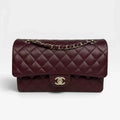 CHANEL MEDIUM CLASSIC DOUBLE FLAP BURGUNDY LAMBSKIN LEATHER WITH PALE GOLD HARDWARE
