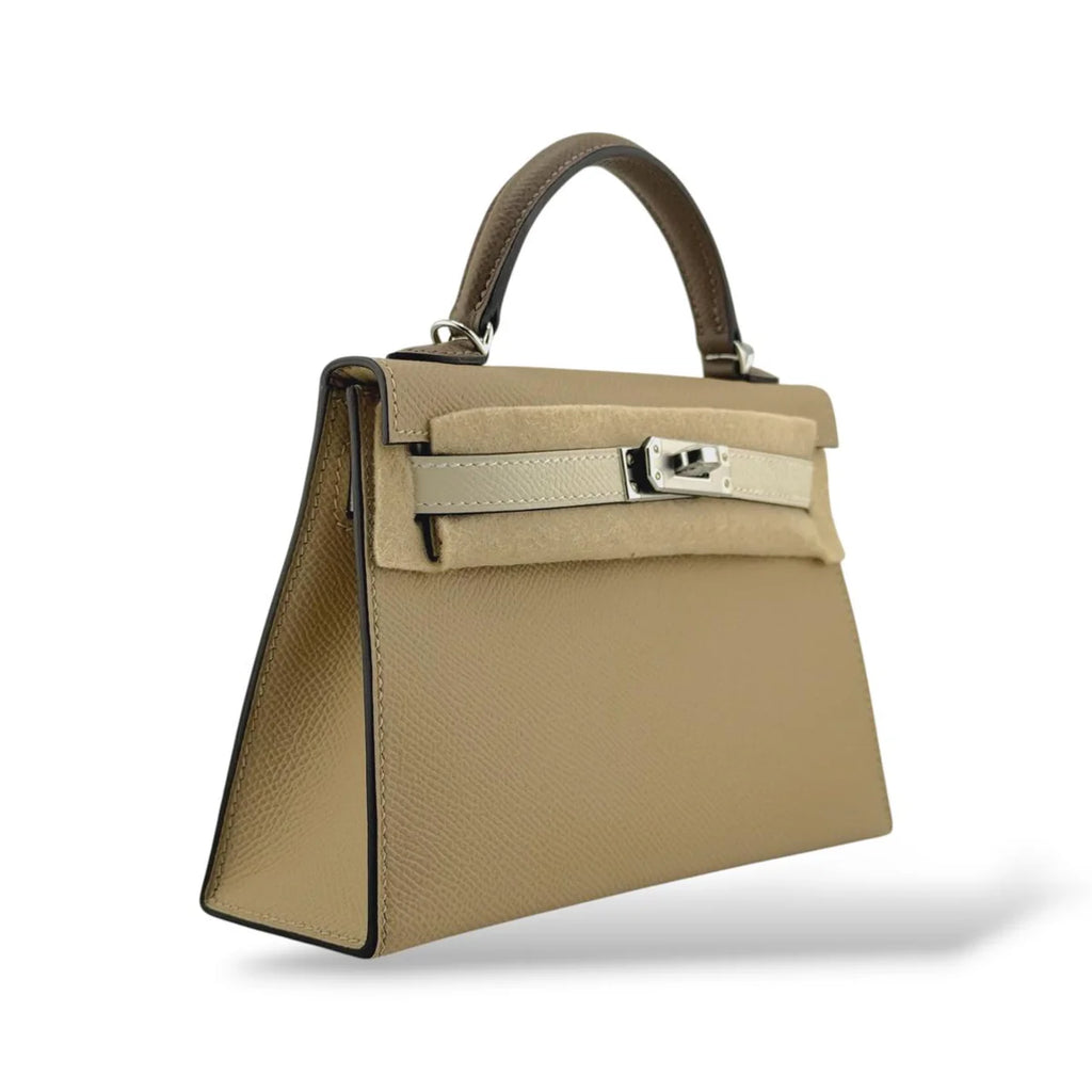 Hermes Kelly Mini Tricolor Tench/Craie/Etoupe Epsom PHW