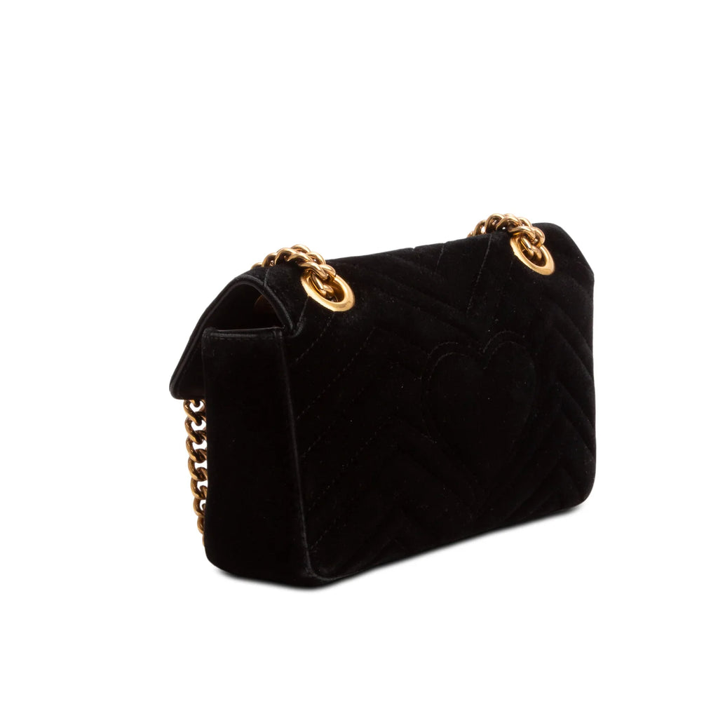 Gucci Black Velvet Matelasse Small GG Marmont Shoulder Bag