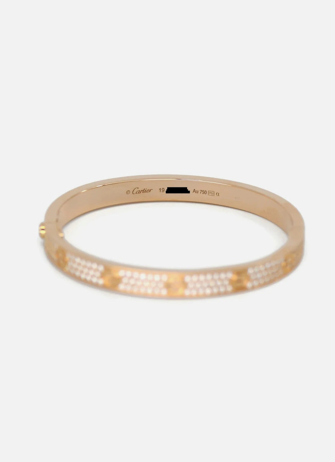 Cartier Diamond Pave 18K Rose Gold Love Bracelet Size 19