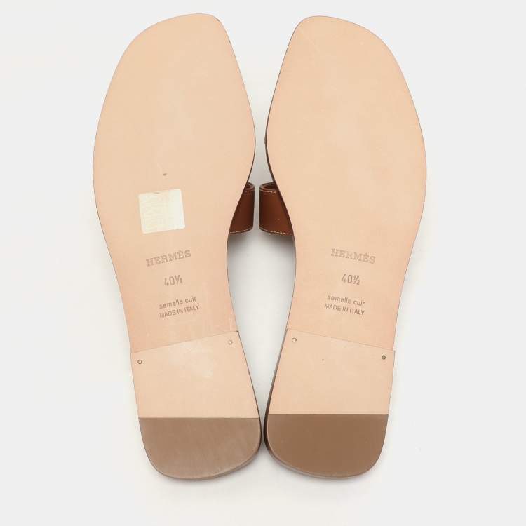 Hermes Gold Leather Oran Flat Sandals Size 40.5