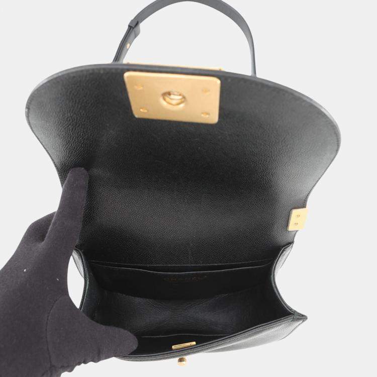 Chanel Boy Curved Small Black Quilted Caviar Leather Messenger Bag