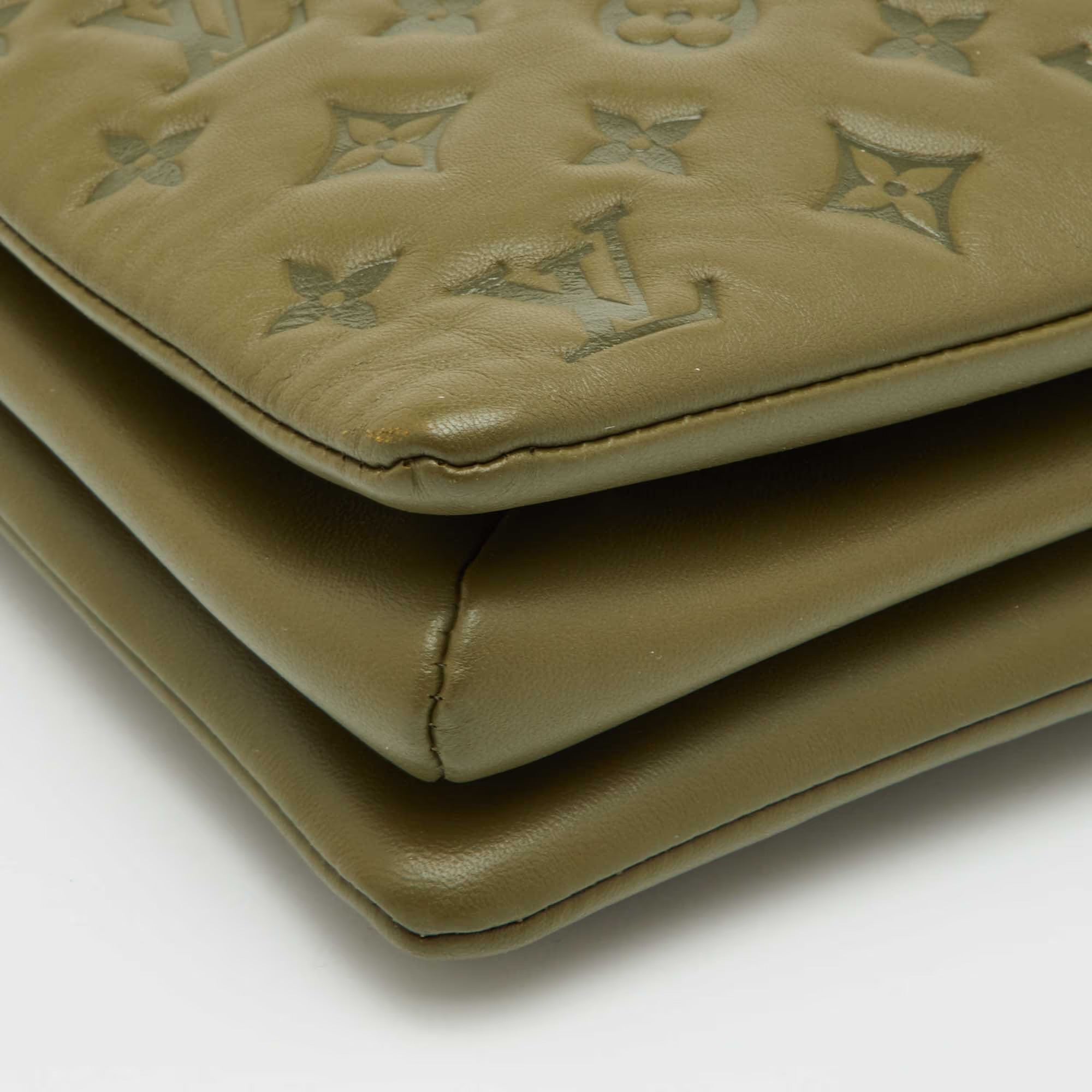 Louis Vuitton Coussin MM Khaki Monogram Embossed Leather Bag