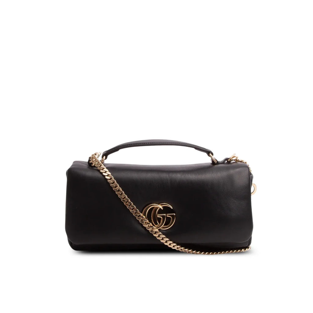 Gucci Black Lambskin Small GG Milano Top Handle Shoulder Bag