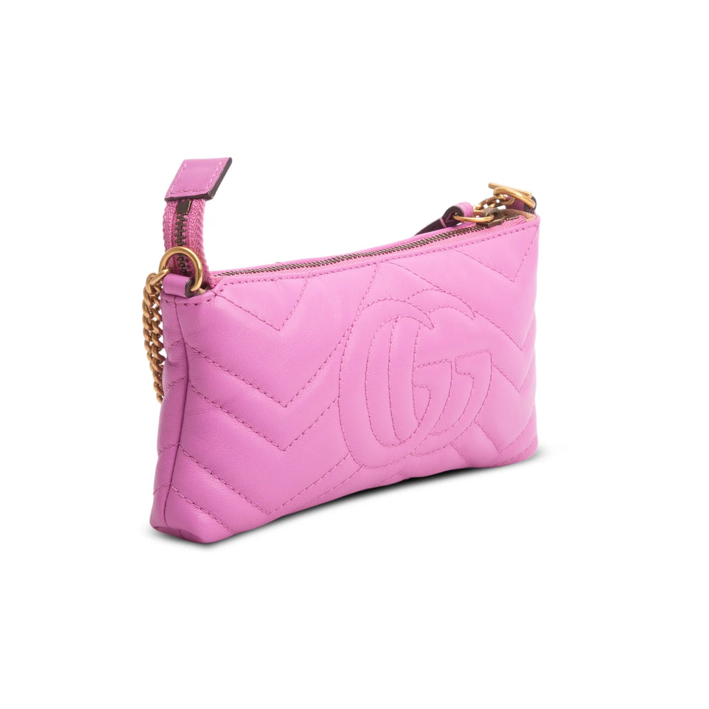 Gucci Purple Calfskin Matelasse Mini GG Marmont Chain Bag