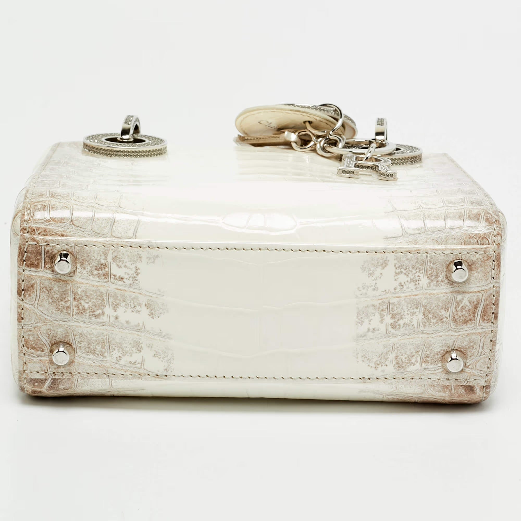 Dior Lady Dior Crystal Mini Off White Himalayan Crocodile Tote