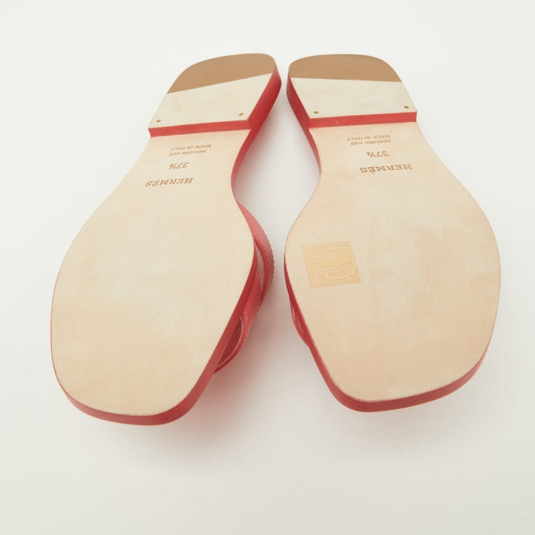 Hermes Pink Leather Oran Flat Sandals Size 37.5