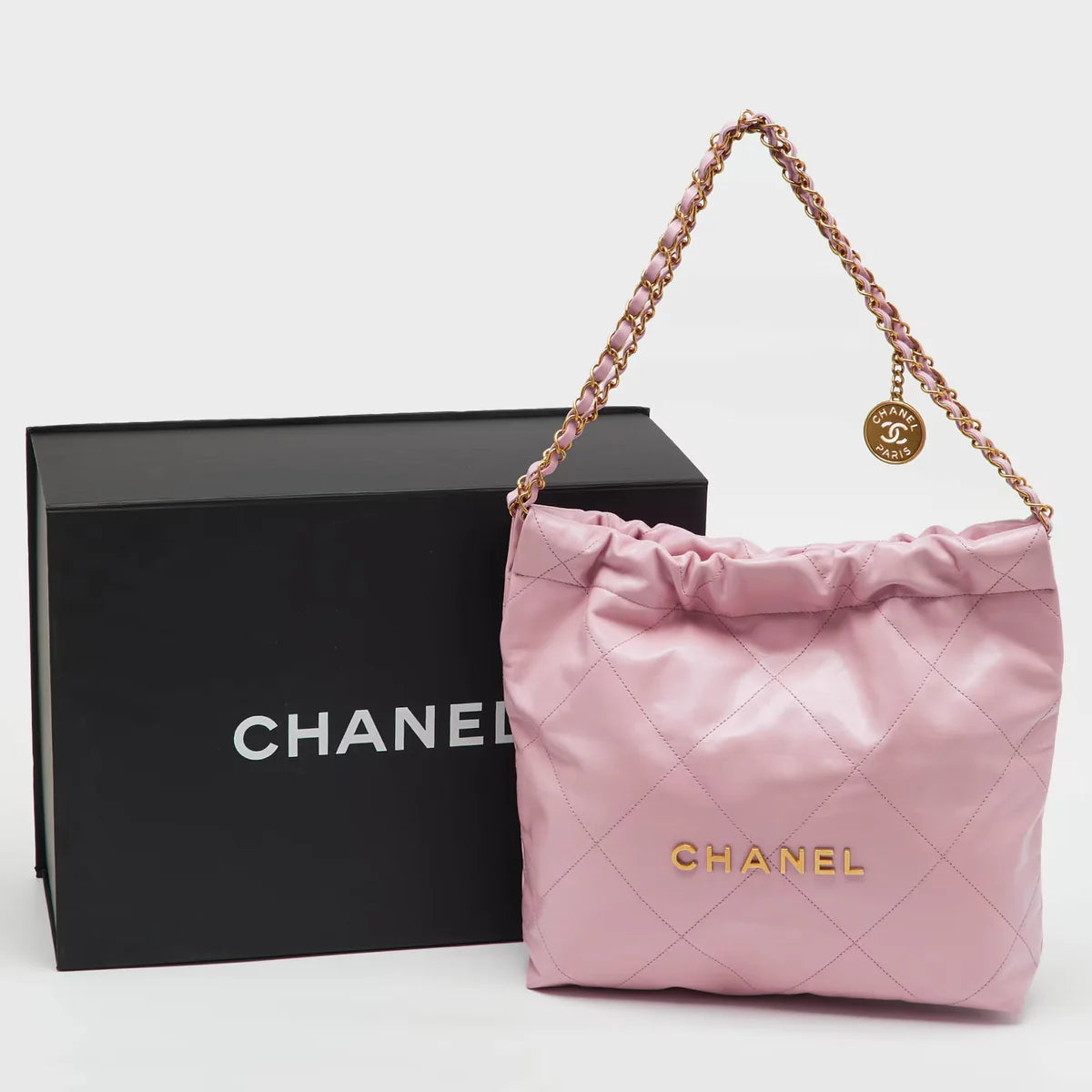 Chanel Light Pink Quilted Shiny Leather Small 22 Bag