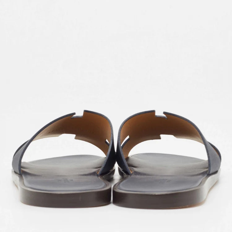 Hermès Navy Blue Leather Izmir Flat Slides Size 45