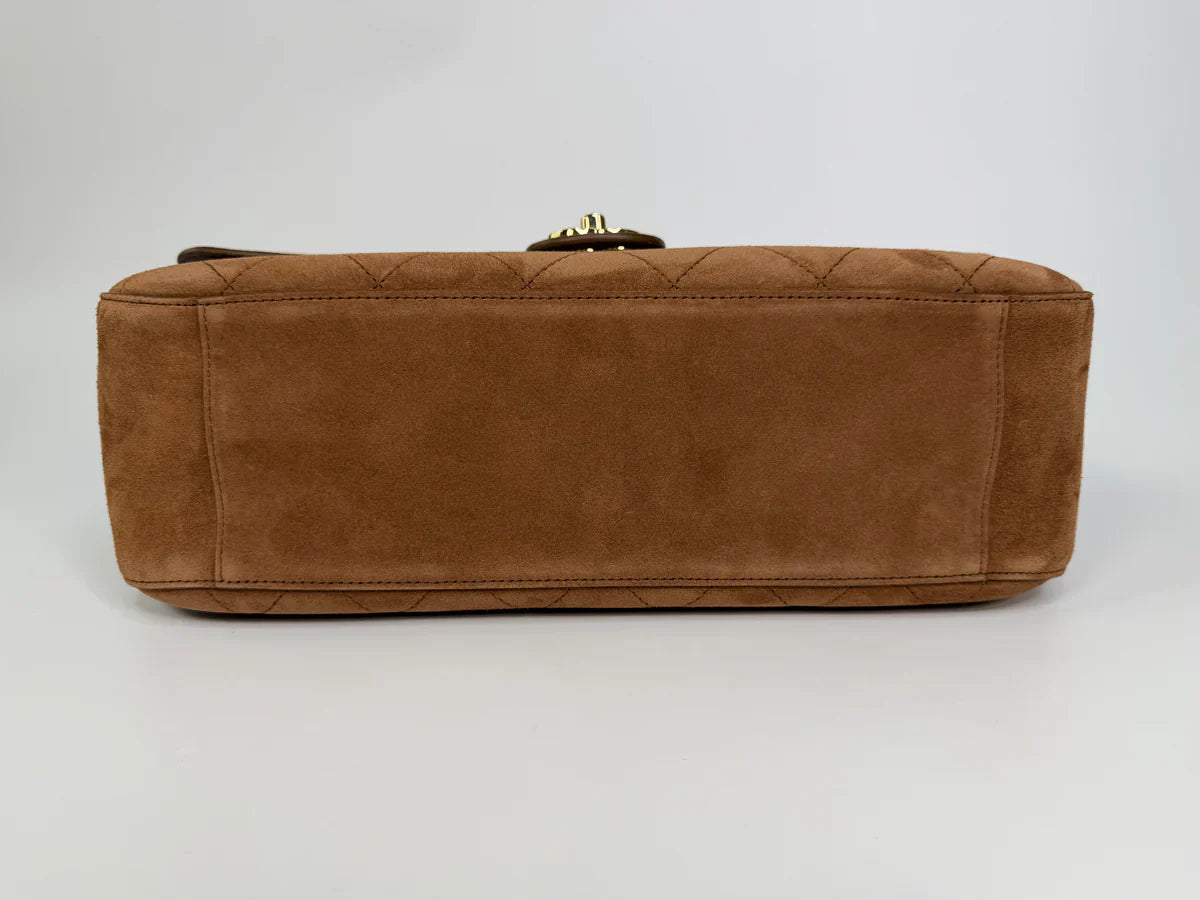 CHANEL MAXI FLAP IN TAN SUEDE WITH GOLD HARDWARE