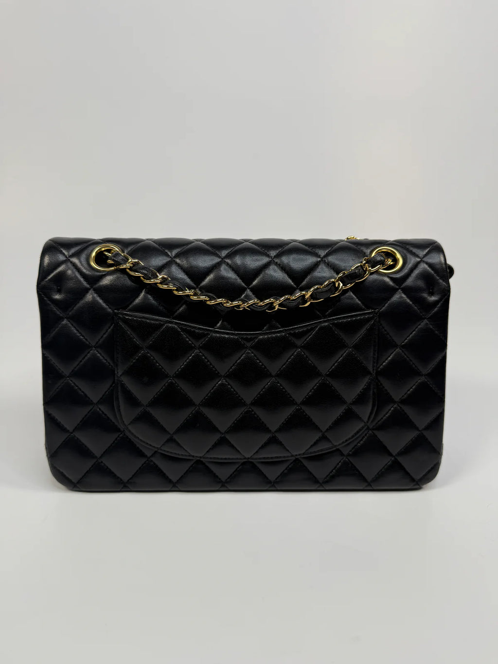 CHANEL MEDIUM CLASSIC DOUBLE FLAP BLACK LAMBSKIN WITH GOLD HARDWARE