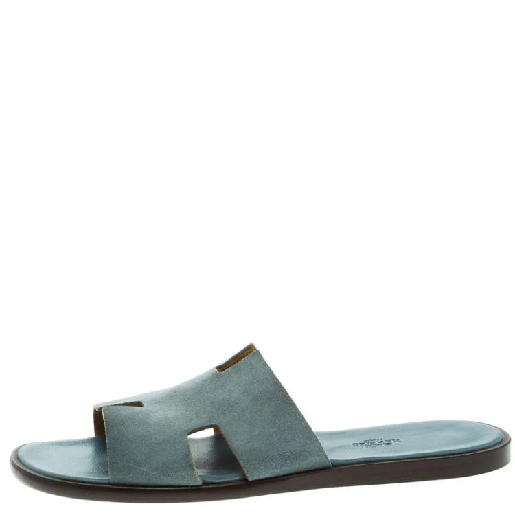 Hermes Teal Suede Izmir Sandals Size 44