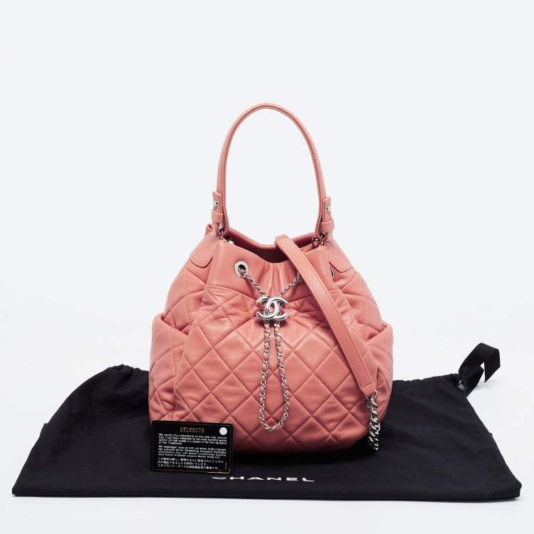 Chanel Pink Quilted Leather Drawstring Bucket Bag