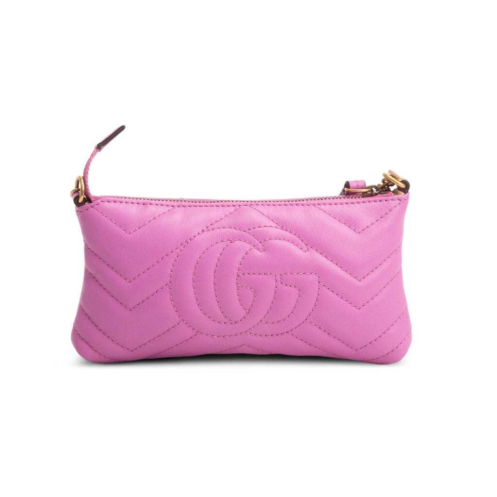 Gucci Purple Calfskin Matelasse Mini GG Marmont Chain Bag