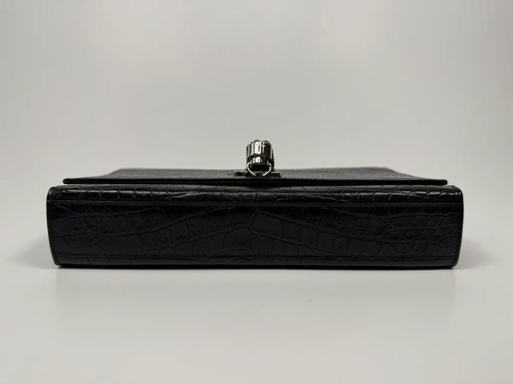 SAINT LAURENT BLACK CROC EMBOSSED KATE TASSEL BAG