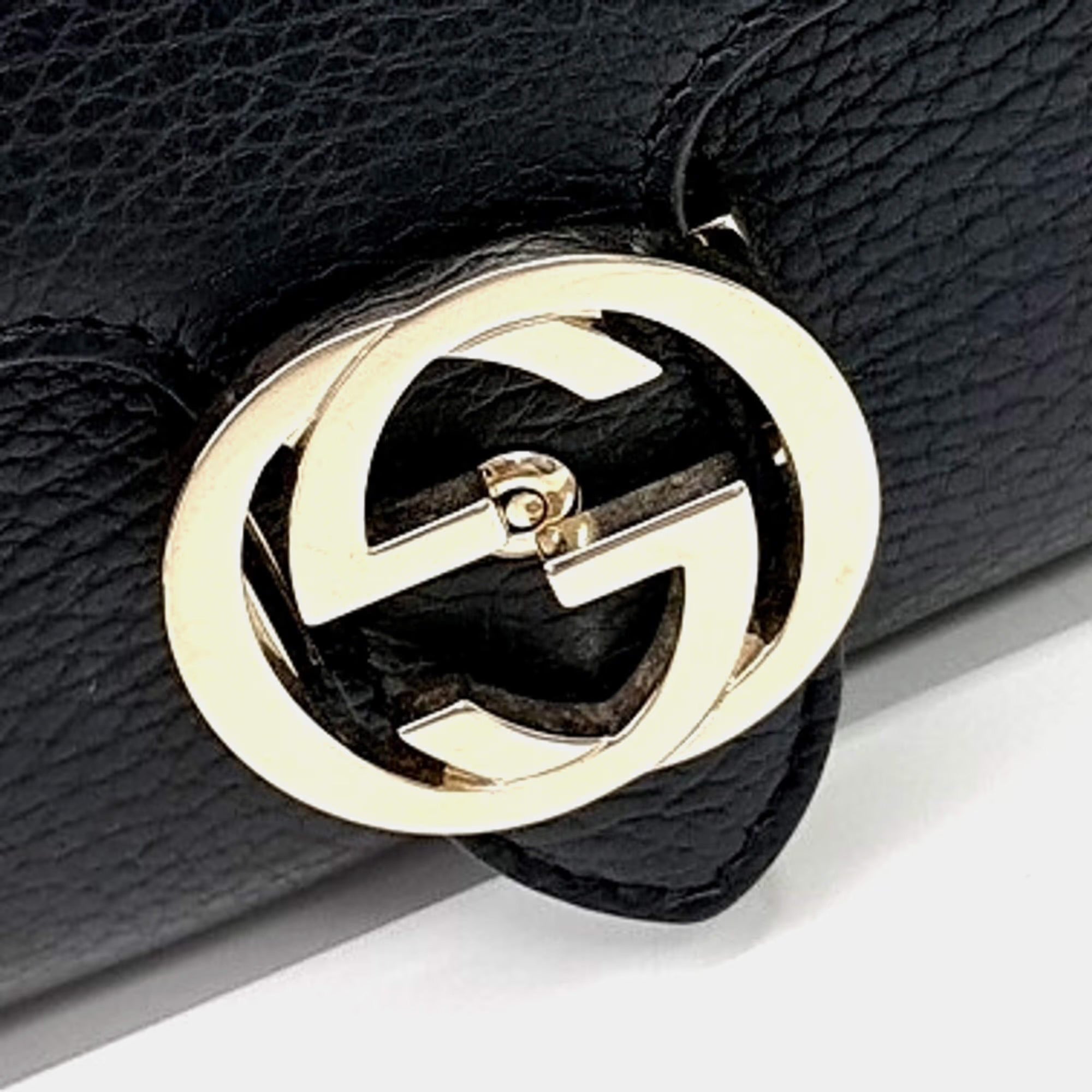 Gucci Interlocking Black Leather Chain Crossbody Bag