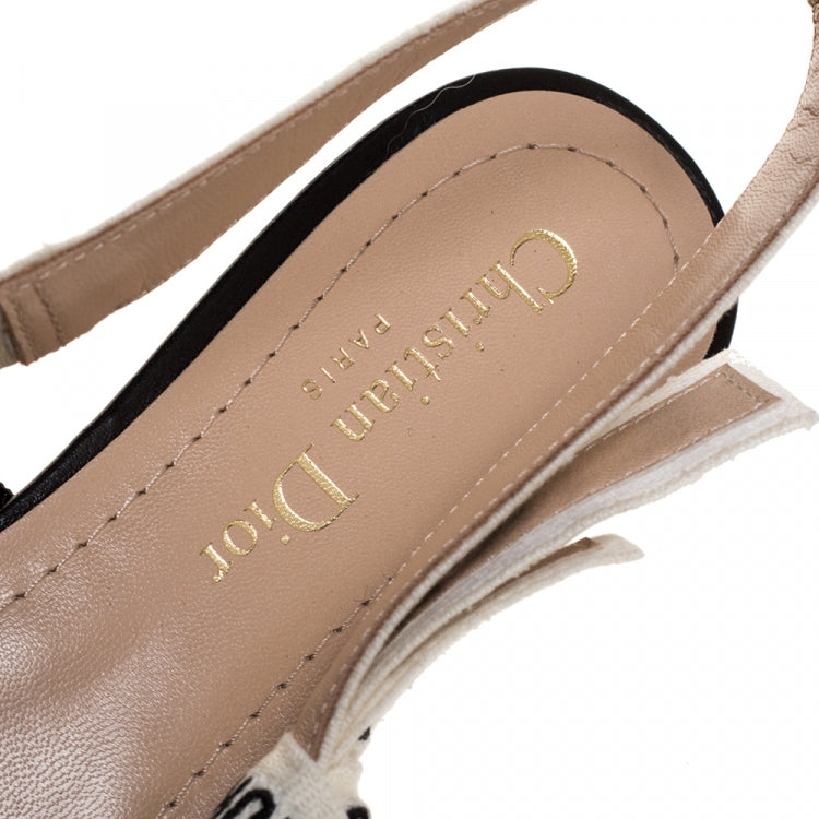 Dior Black Fabric J’adior Slingback Flats Sandals Size 37