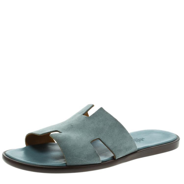 Hermes Teal Suede Izmir Sandals Size 40