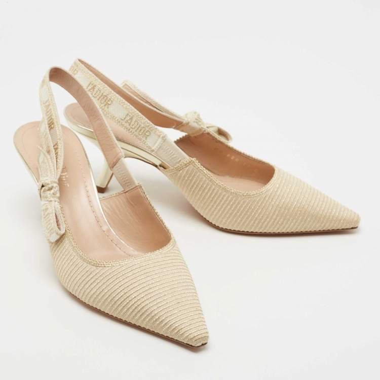 Dior Gold/White Canvas Slingback J'adior Pumps Size 39