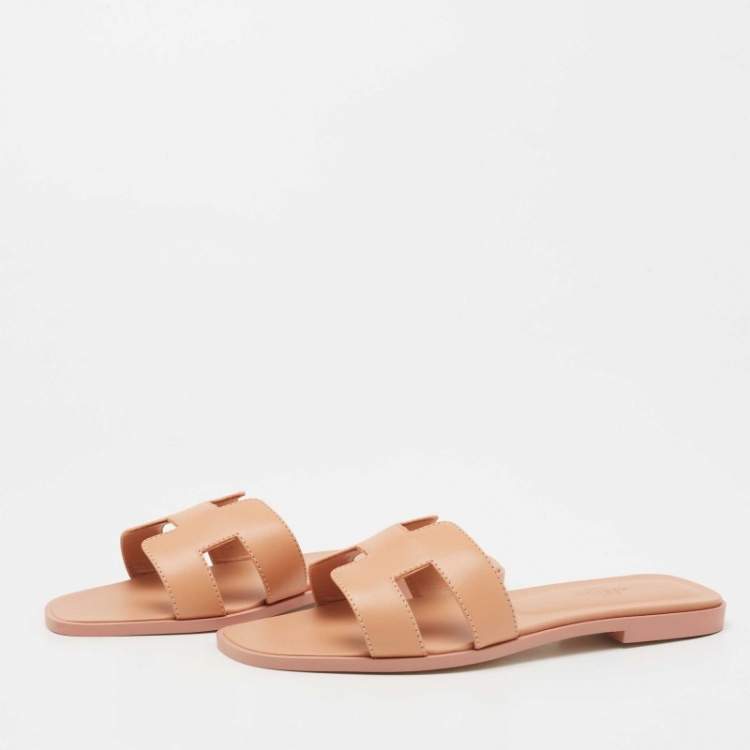 Hermes Pink Leather Oran Sandals Size 38