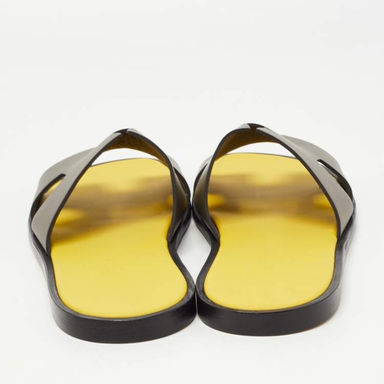 Hermès Olive Green Leather Izmir Slide Sandals Size 42.5