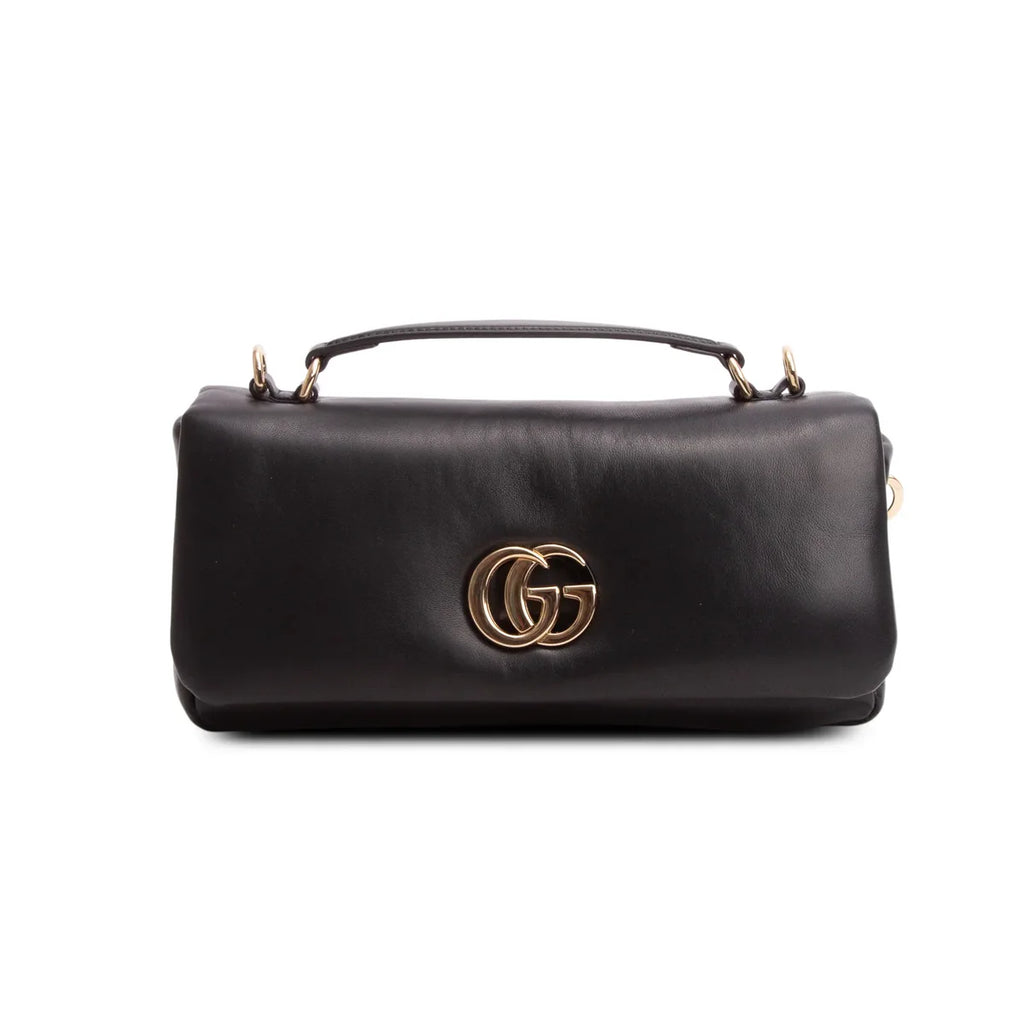 Gucci Black Lambskin Small GG Milano Top Handle Shoulder Bag