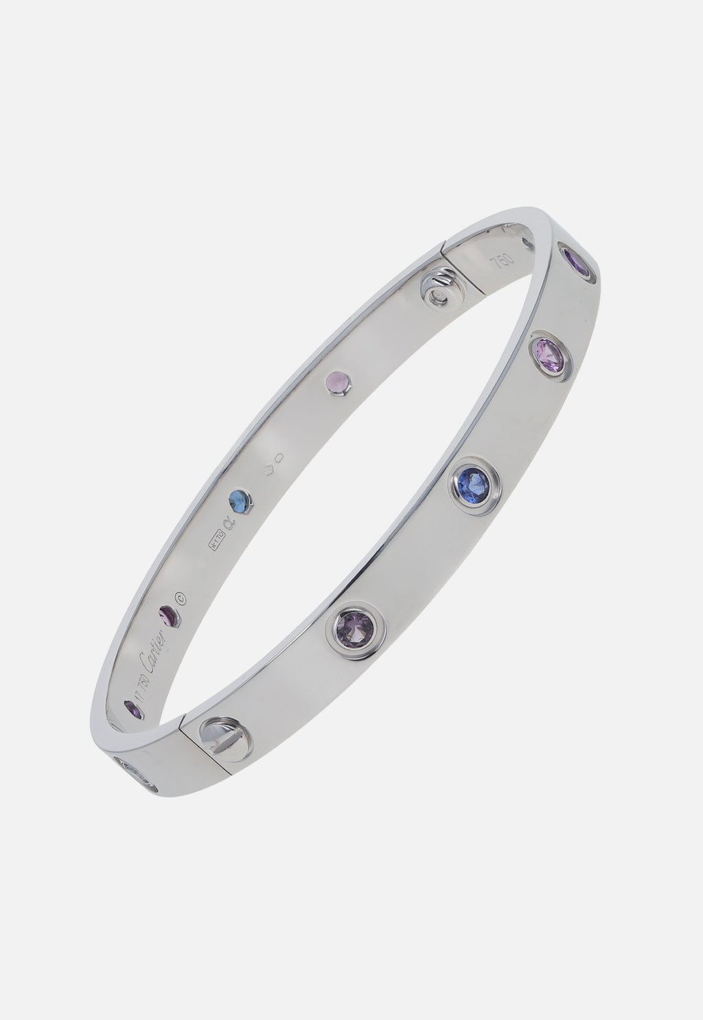 Cartier Love 18k White Gold Multi-Gemstone Size 17 Bangle Bracelet