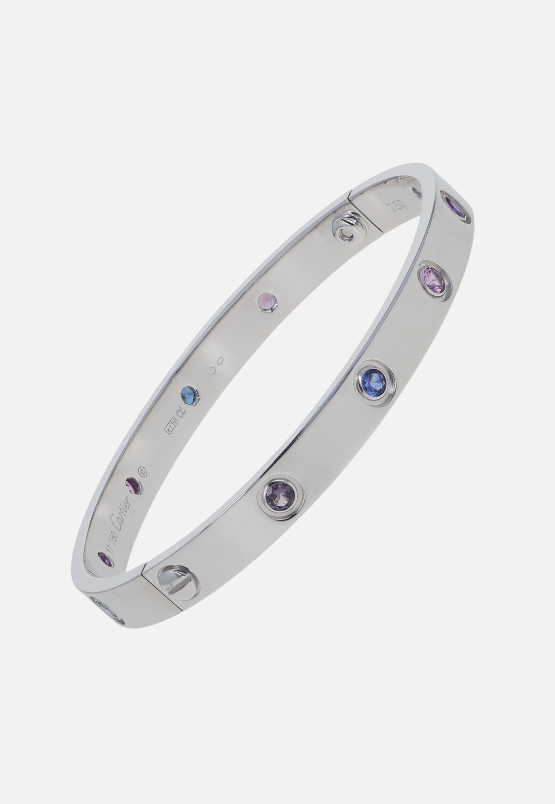 Cartier Love 18k White Gold Multi-Gemstone Size 17 Bangle Bracelet
