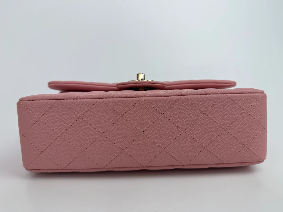 CHANEL SMALL CLASSIC DOUBLE FLAP IN PINK CAVIAR LEATHER WITH GOLD HARDWARE