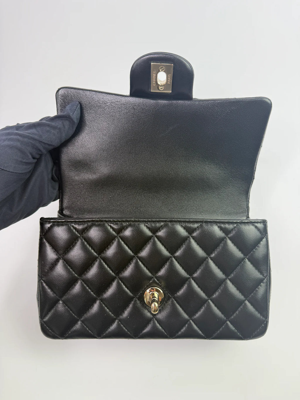 CHANEL MINI RECTANGLE TOP HANDLE IN BLACK LAMBSKIN WITH PGHW