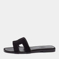 Hermes Black Fur Oran Sandals Size 37