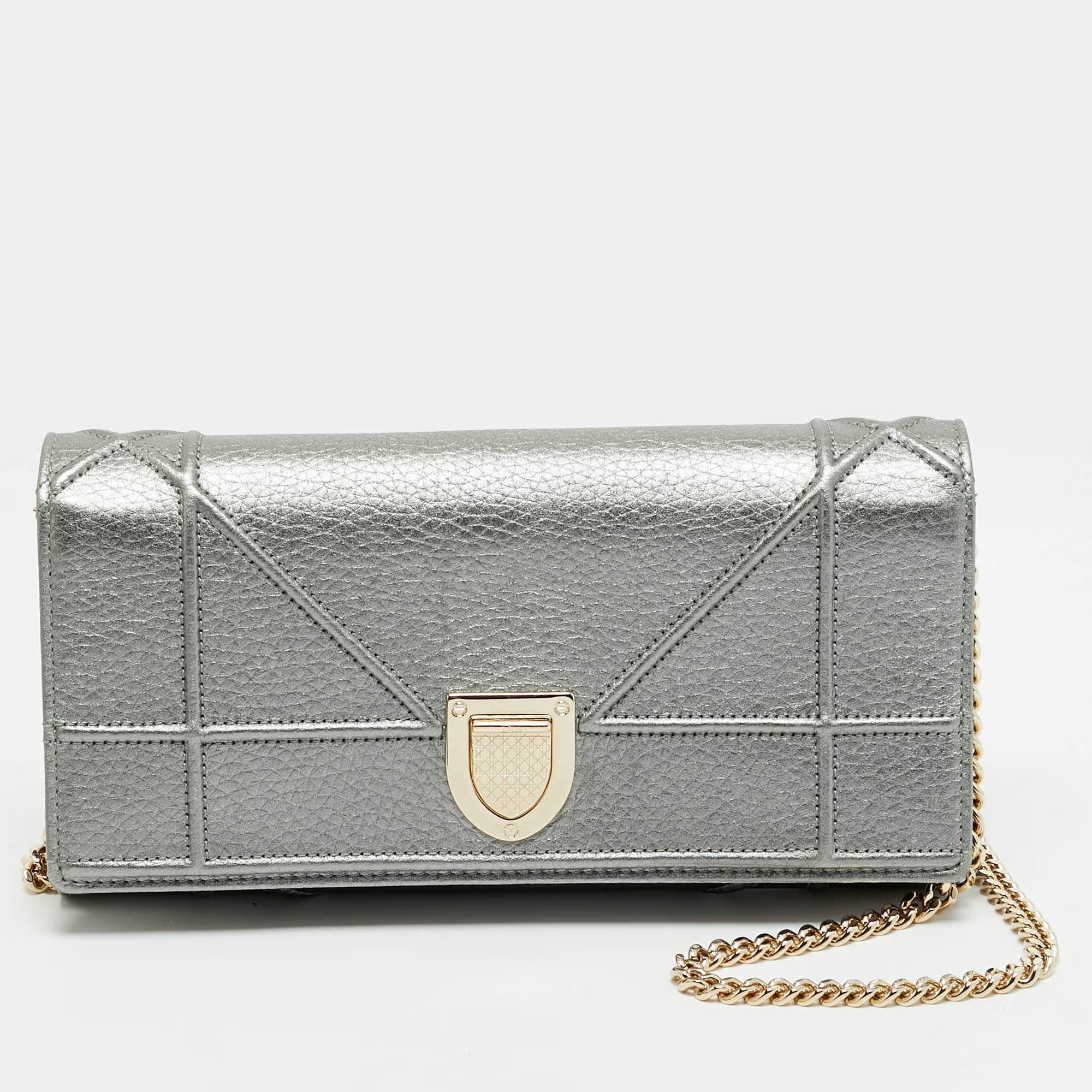 Dior Diorama Metallic Leather Wallet On Chain