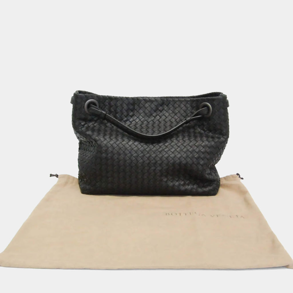 Bottega Veneta Intrecciato Medium Garda Bag Leather Handbag Black