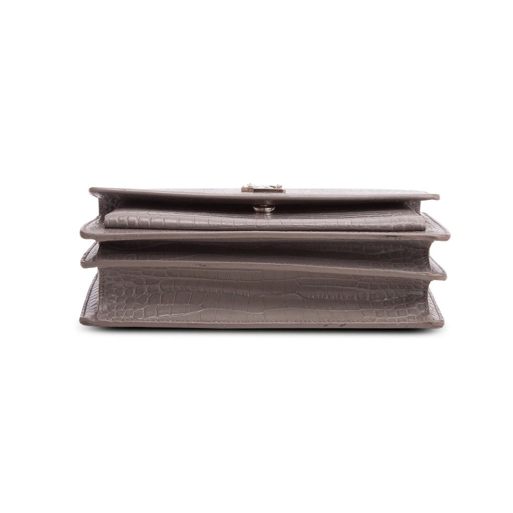 Saint Laurent Grey Croc Embossed Calfskin Medium Sunset Bag