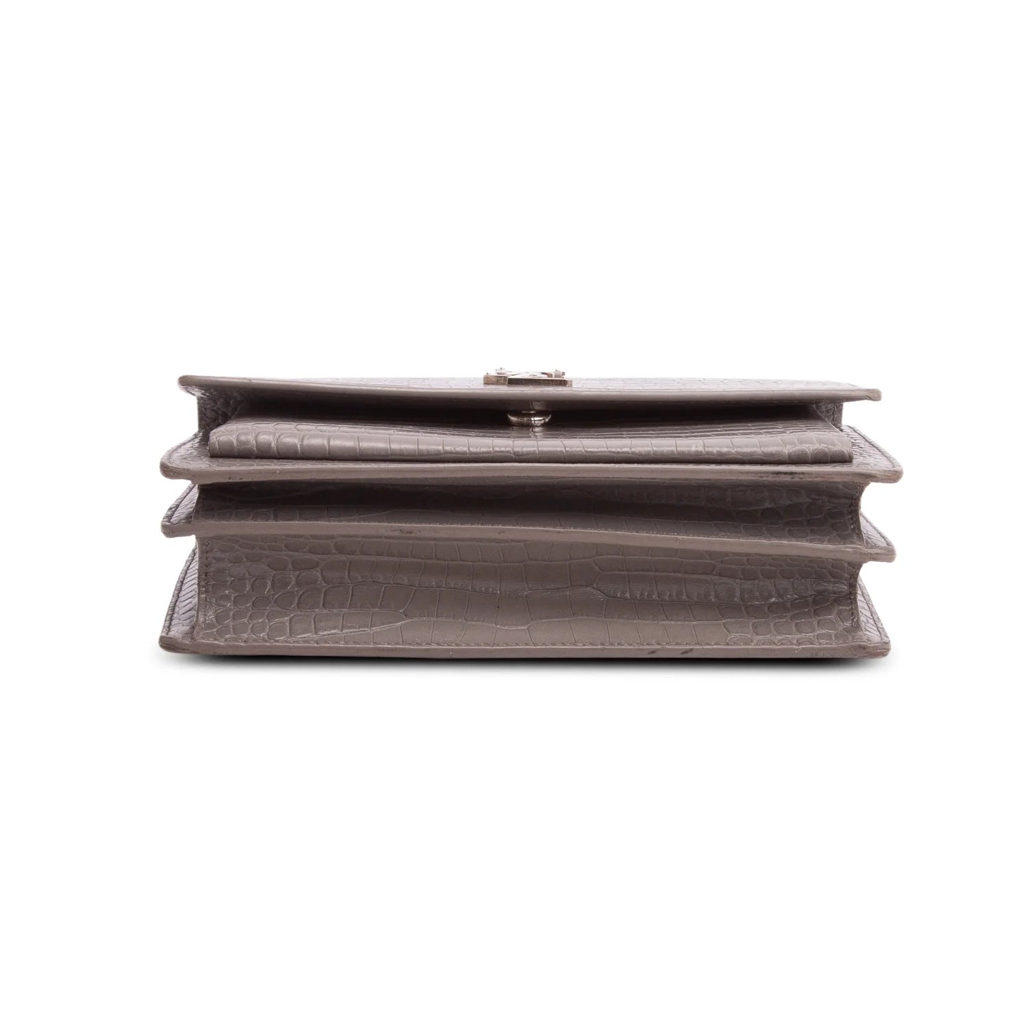 Saint Laurent Grey Croc Embossed Calfskin Medium Sunset Bag