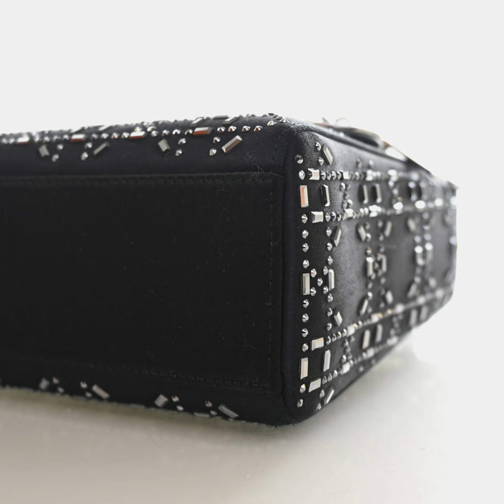 Christian Dior Mini Lady Dior Black Strass Satin Top Handle Bag