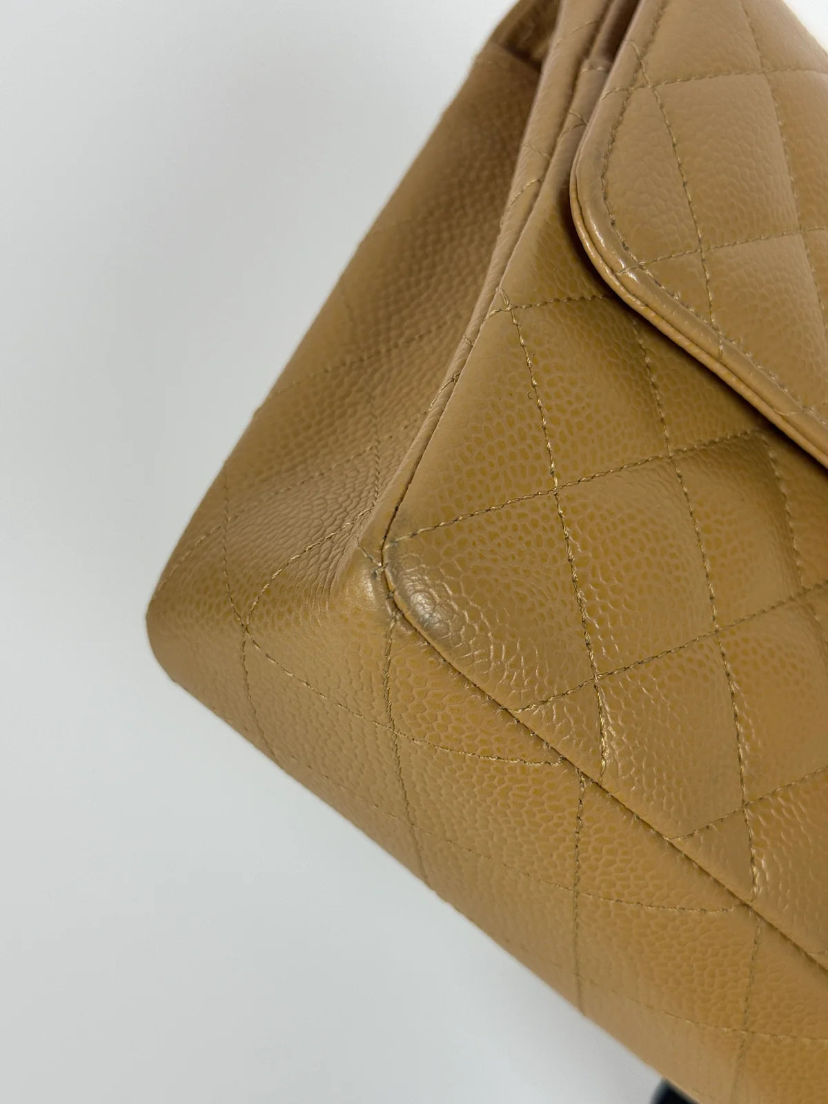 CHANEL SMALL CLASSIC DOUBLE FLAP IN BEIGE CAVIAR LEATHER WITH GOLD HARDWARE