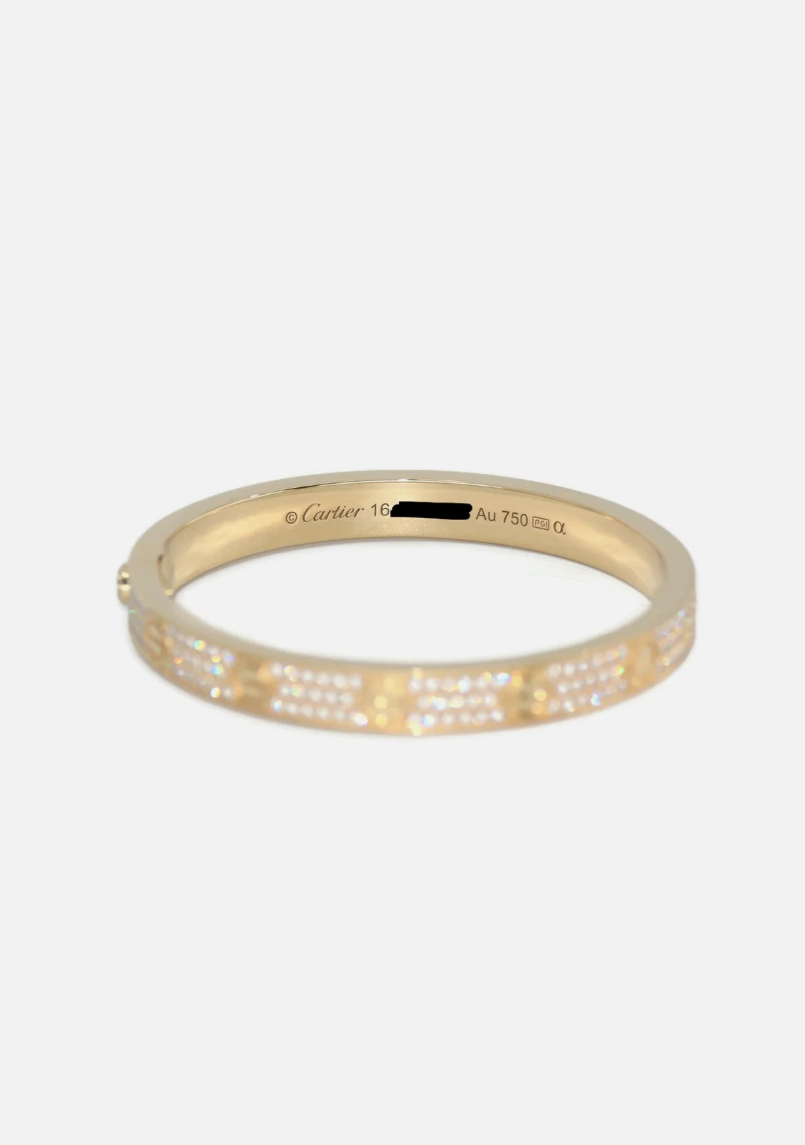 Cartier Diamond Pave 18K Yellow Gold Love Bracelet Size 16