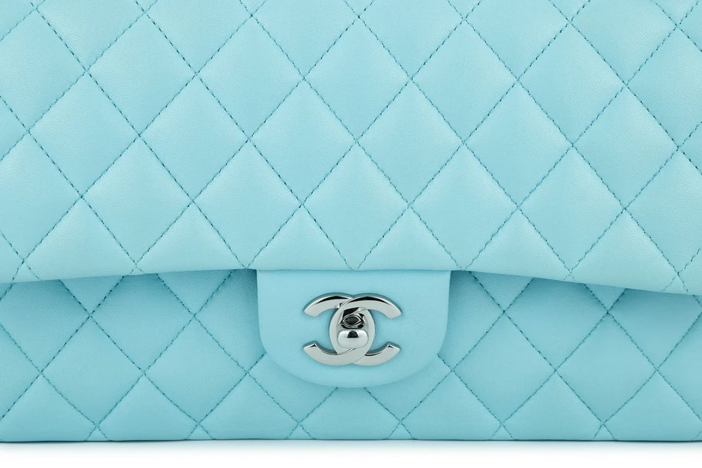 Chanel Medium Classic Flap Lambskin Neon Blue Silver Hardware