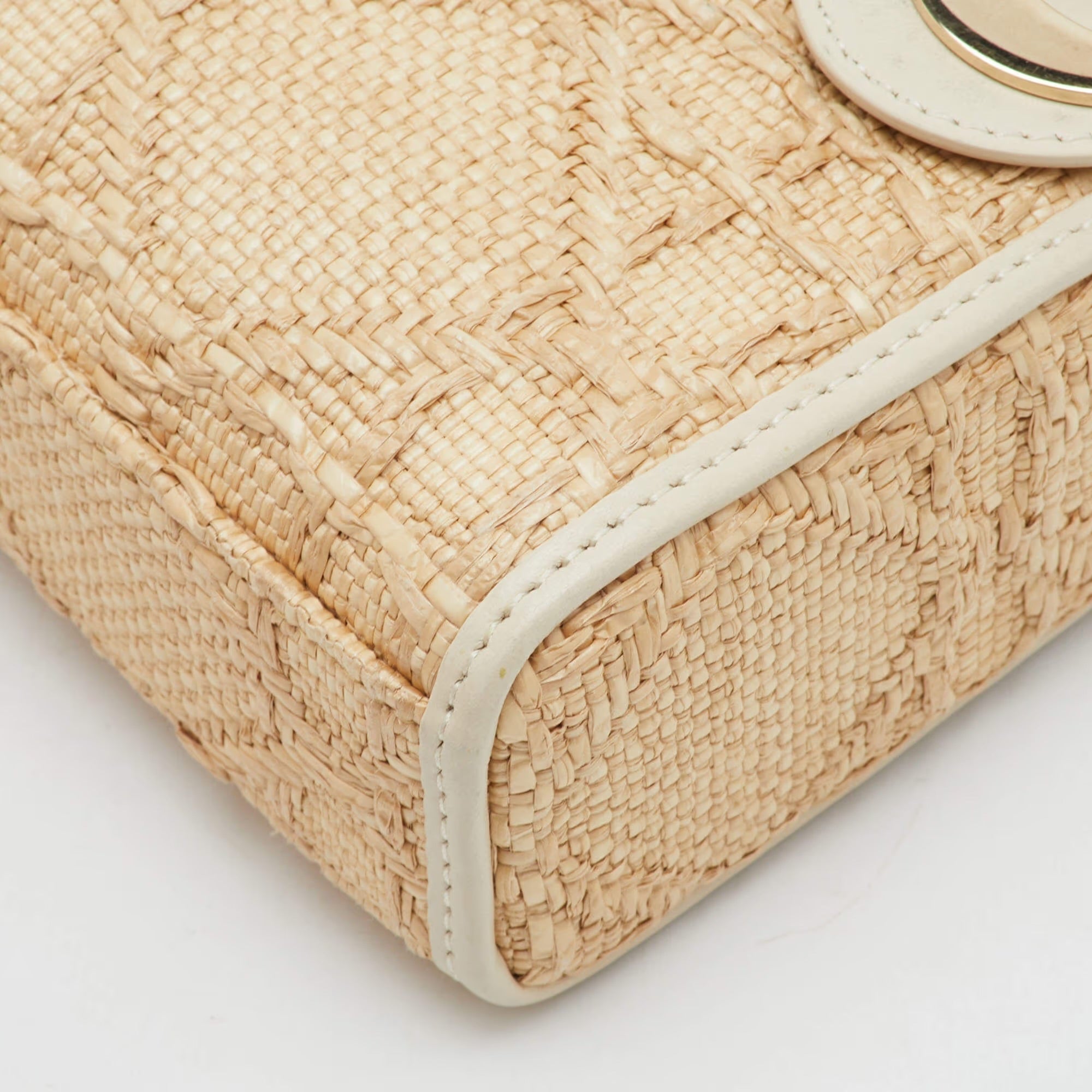 Dior Lady D-Joy Small Beige/Cream Leather and Raffia Tote