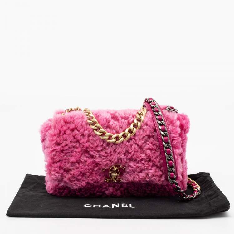 Chanel Pink Shearling Medium 19 Flap Shoulder Bag